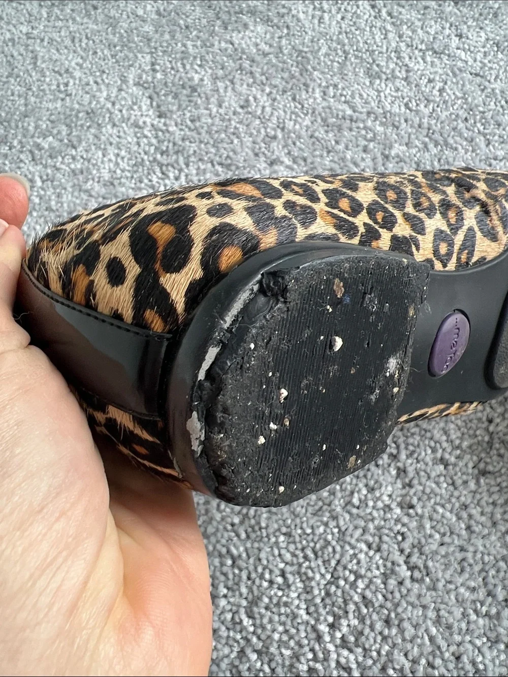 me too Leopard-Print Pointed Flats with Black Patent Bow